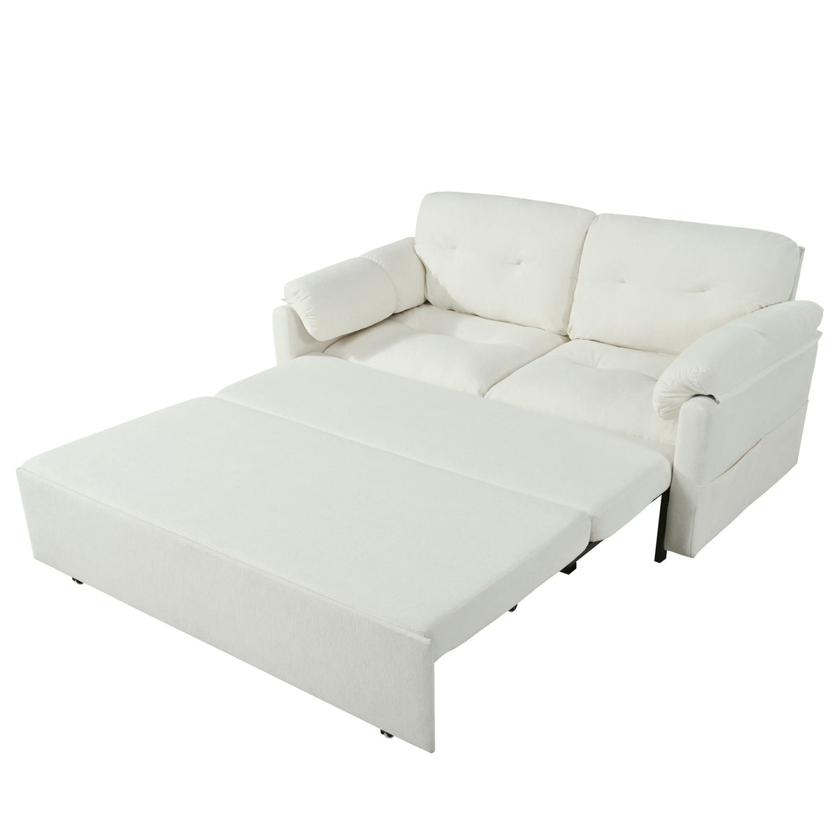 SKYMALL Convertible Pull Out Sofa Bed Queen Size with Side Storage in Beige