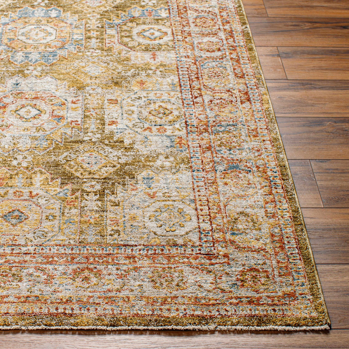 Crescentia Green Textured Rug with Fringes
