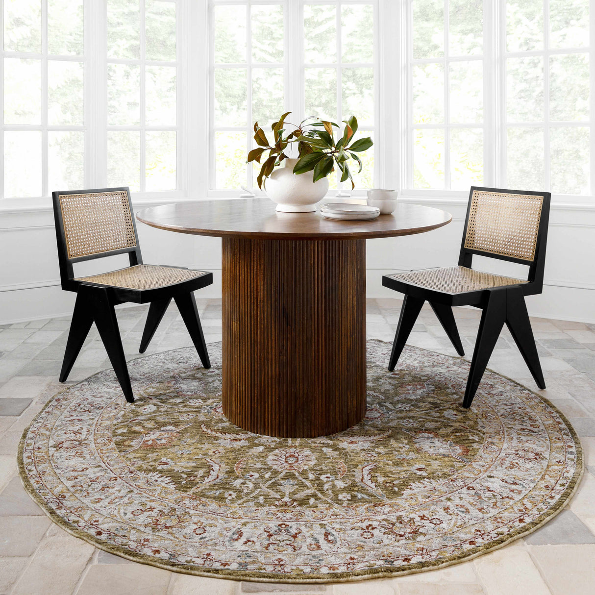 Crescentia Green Textured Rug with Fringes