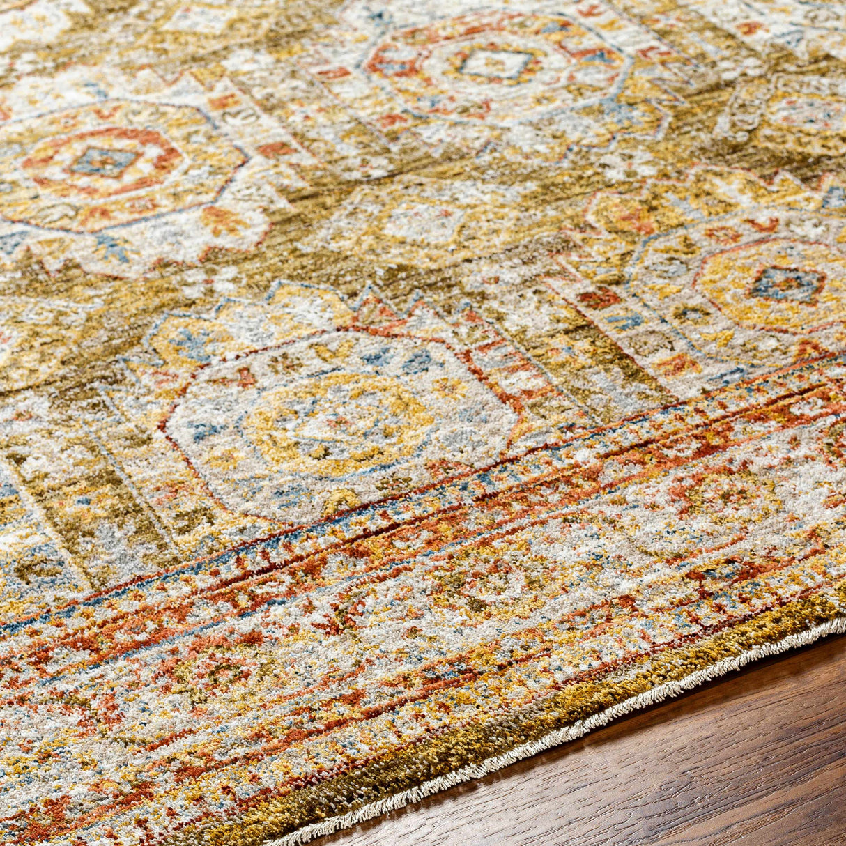 Crescentia Green Textured Rug with Fringes