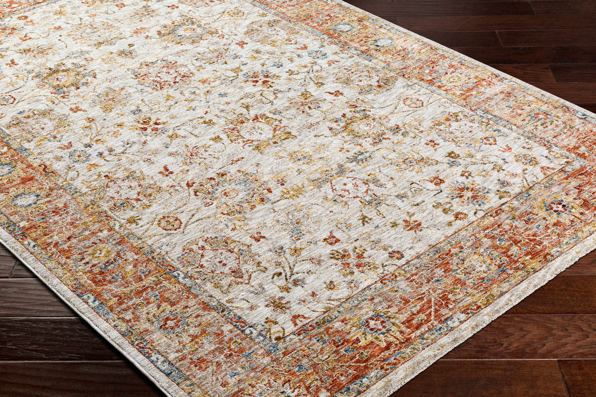 Duong Beige & Rust Textured Rug with Fringes
