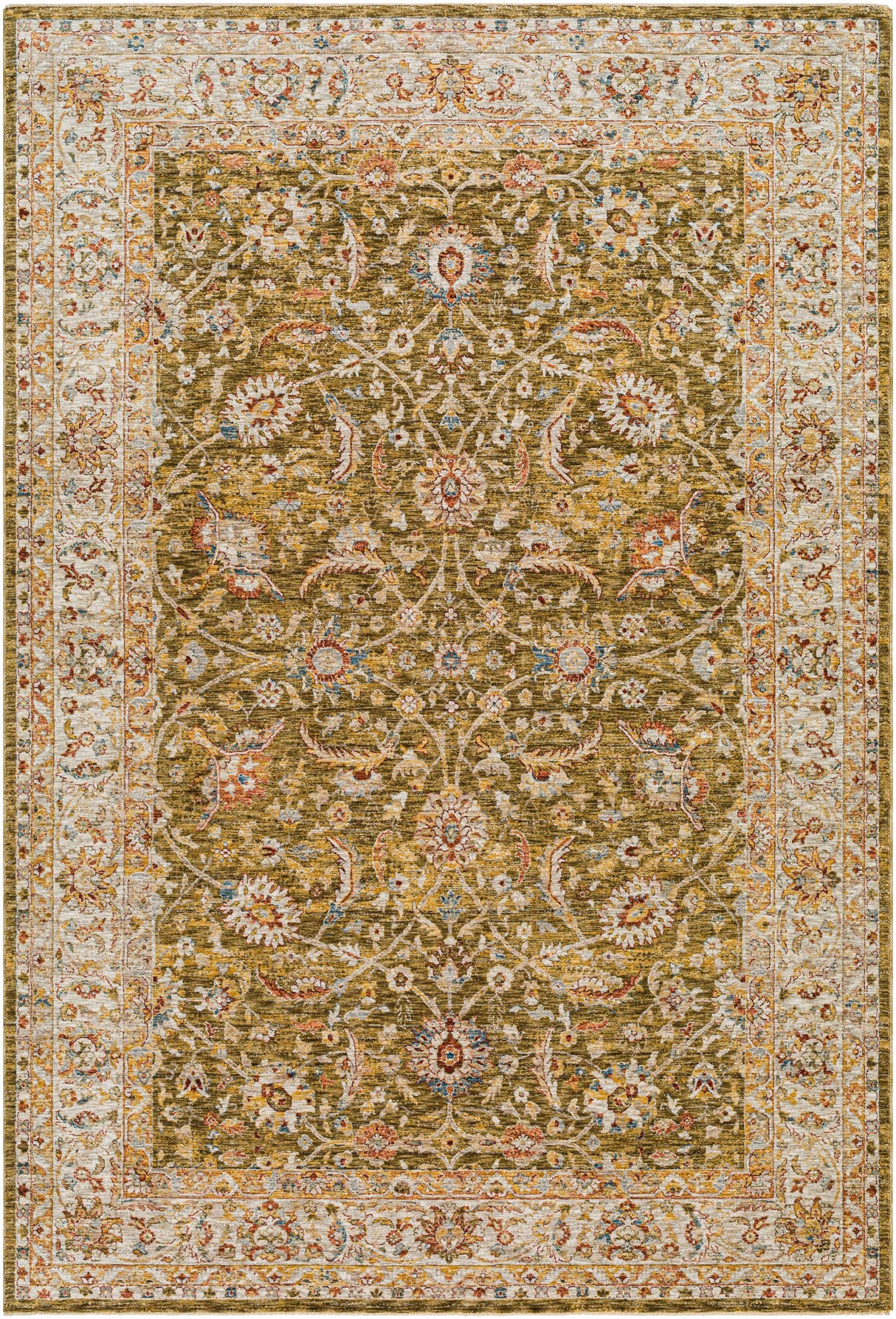 Dyan Green Textured Rug with Fringes
