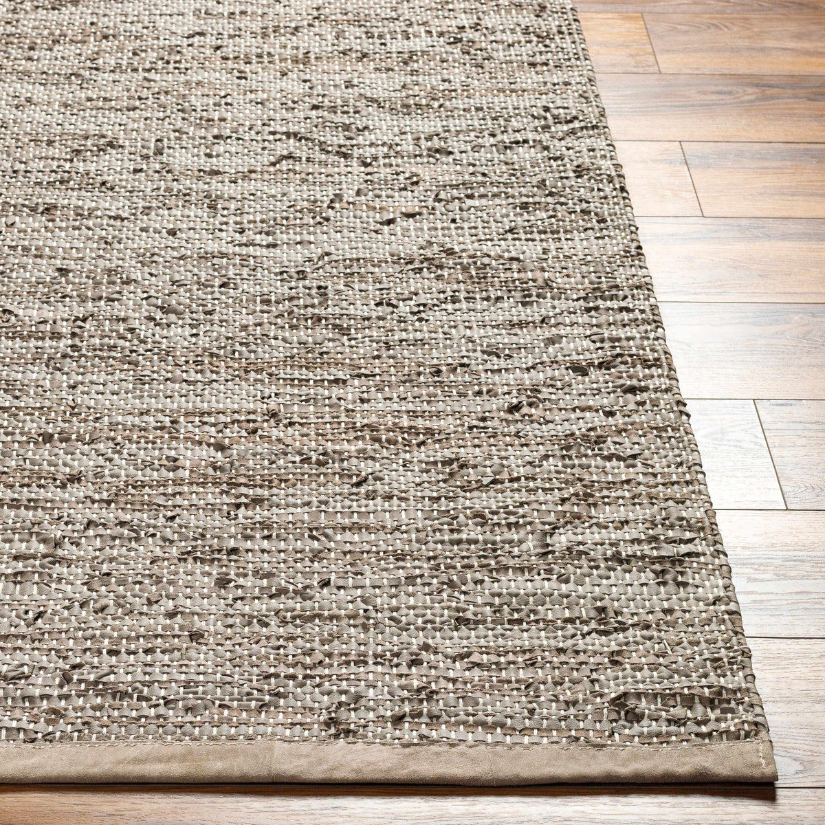 Aneko Khaki Handwoven Leather Rag Carpet - Clearance