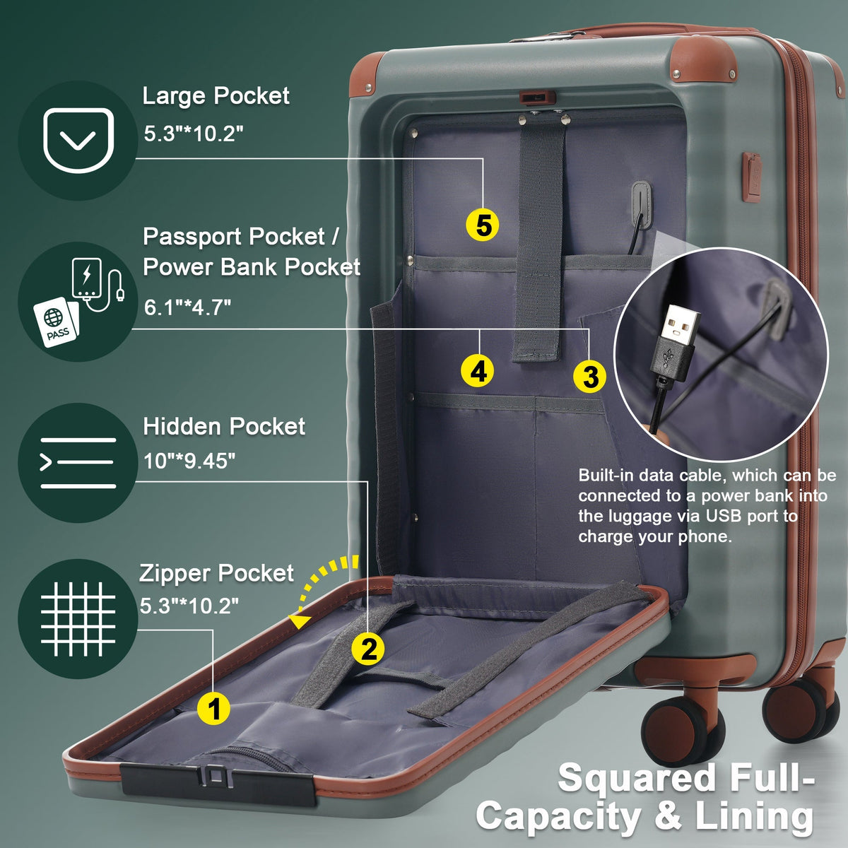 SUM Luggage Deluxe 5-Piece Hard-Side Luggage Set with USB and TSA Locks - view 10