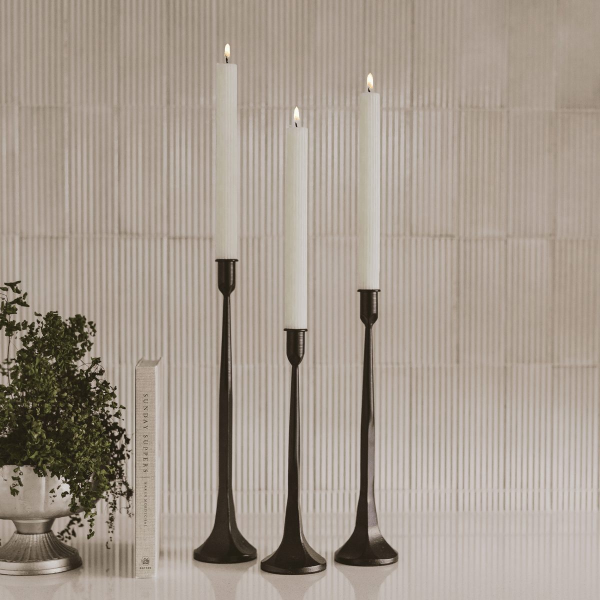 Fluted Taper Candles - Set of 3 | Sweet Water Decor