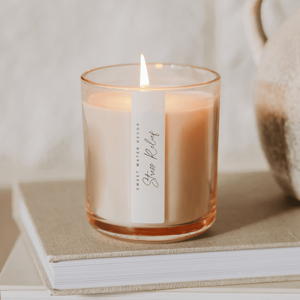 Stress Relief Soy Candle - Tinted Glass Jar - 12 oz | Sweet Water Decor