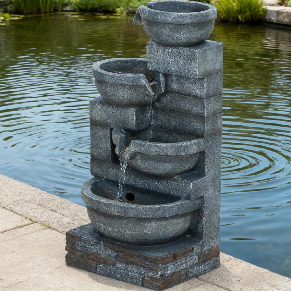 Tall Garden Fountain with 4-Tier Waterfall and LED Lights - view 2