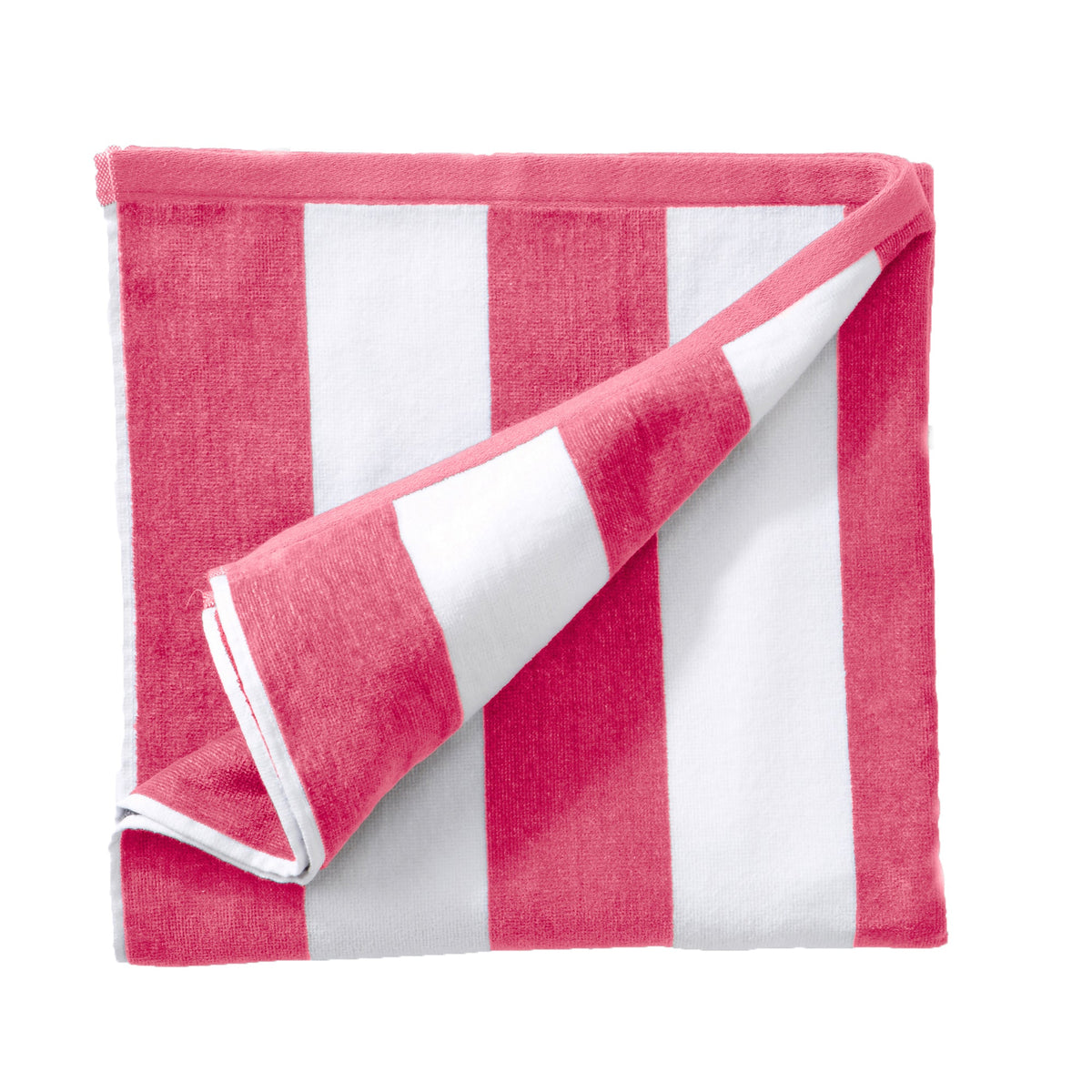 Great Bay Home Cotton Velour Cabana Stripe Beach Towel in Bright Pink - view 2