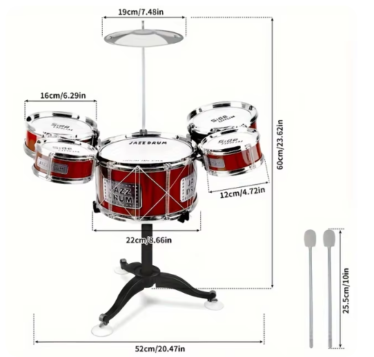 Kids Jazz Drum Set 5 Drum Kit with Cymbal Beginner Musical Toy