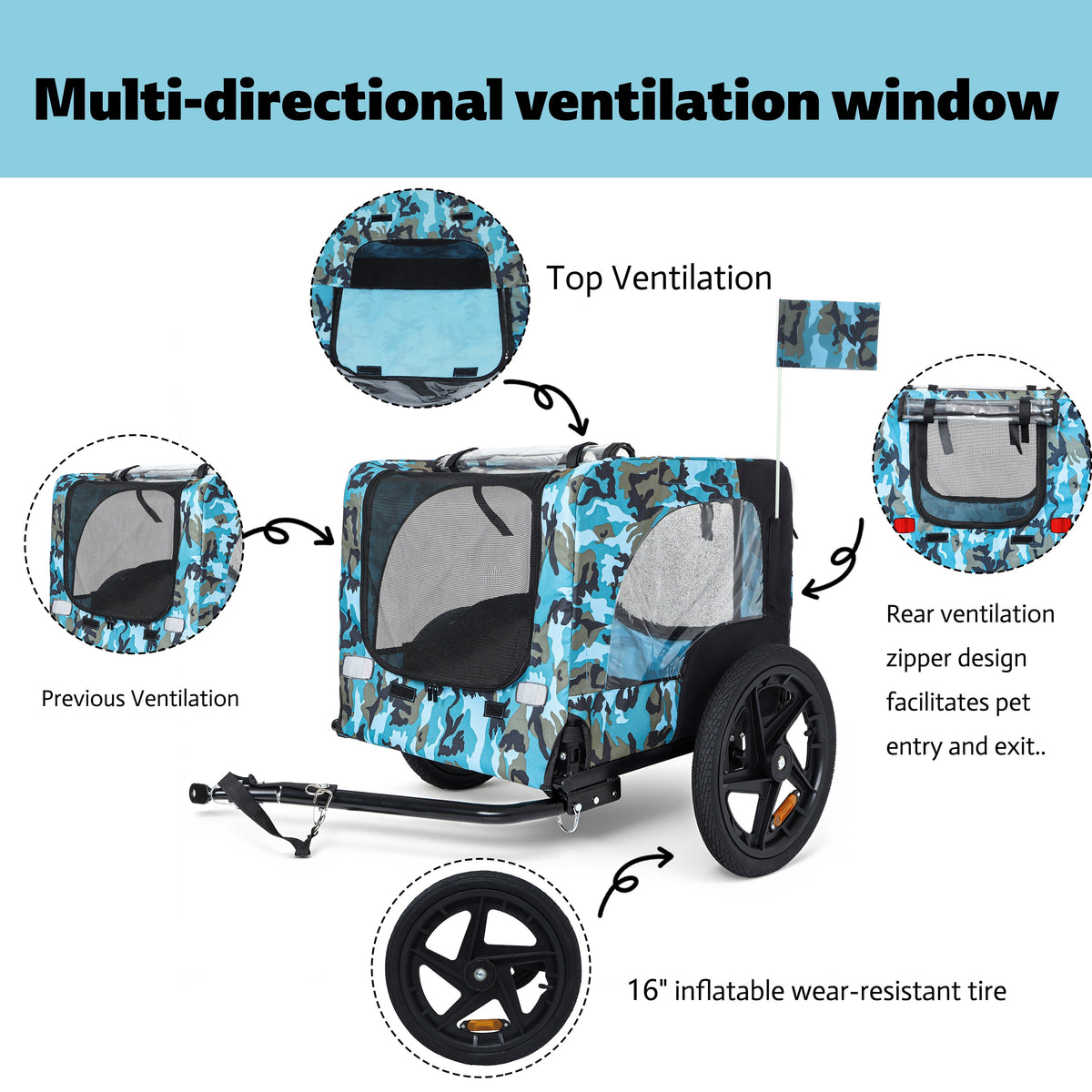 Trailer All Outdoor Heavy Duty Collapsible Pet Bike Trailer with 16-Inch Wheels - view 3
