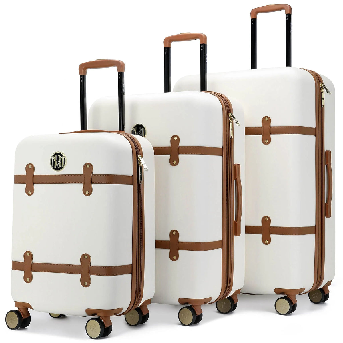 Grace 3 Piece Expandable Retro Luggage Set - White | Travellty