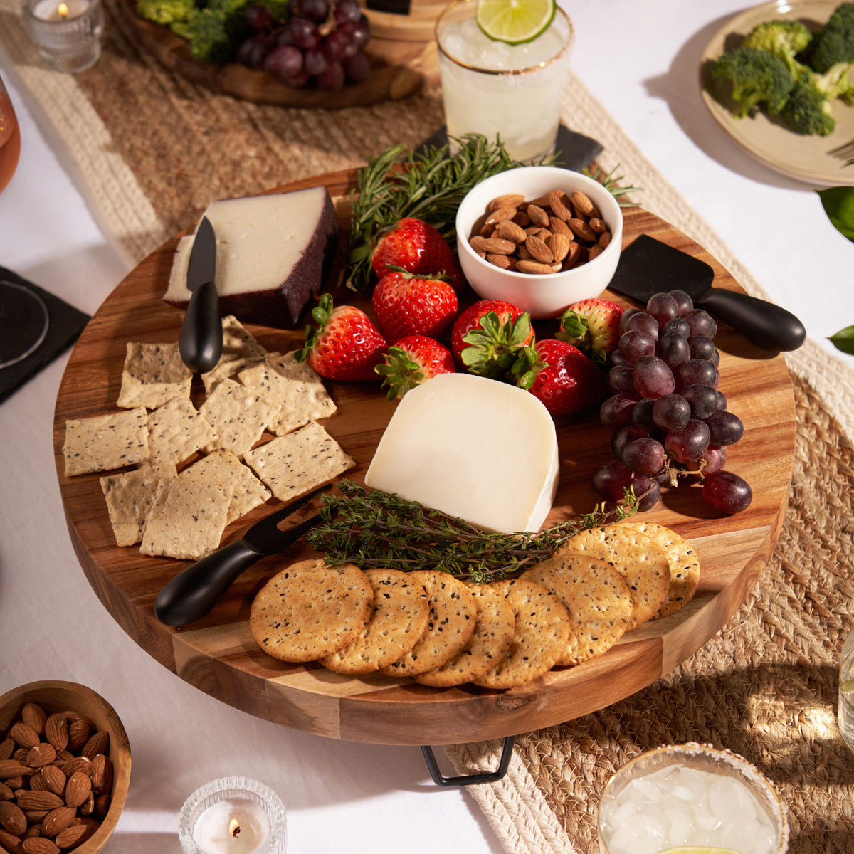 Twine Living Acacia Footed Cheese Board & Knife Set