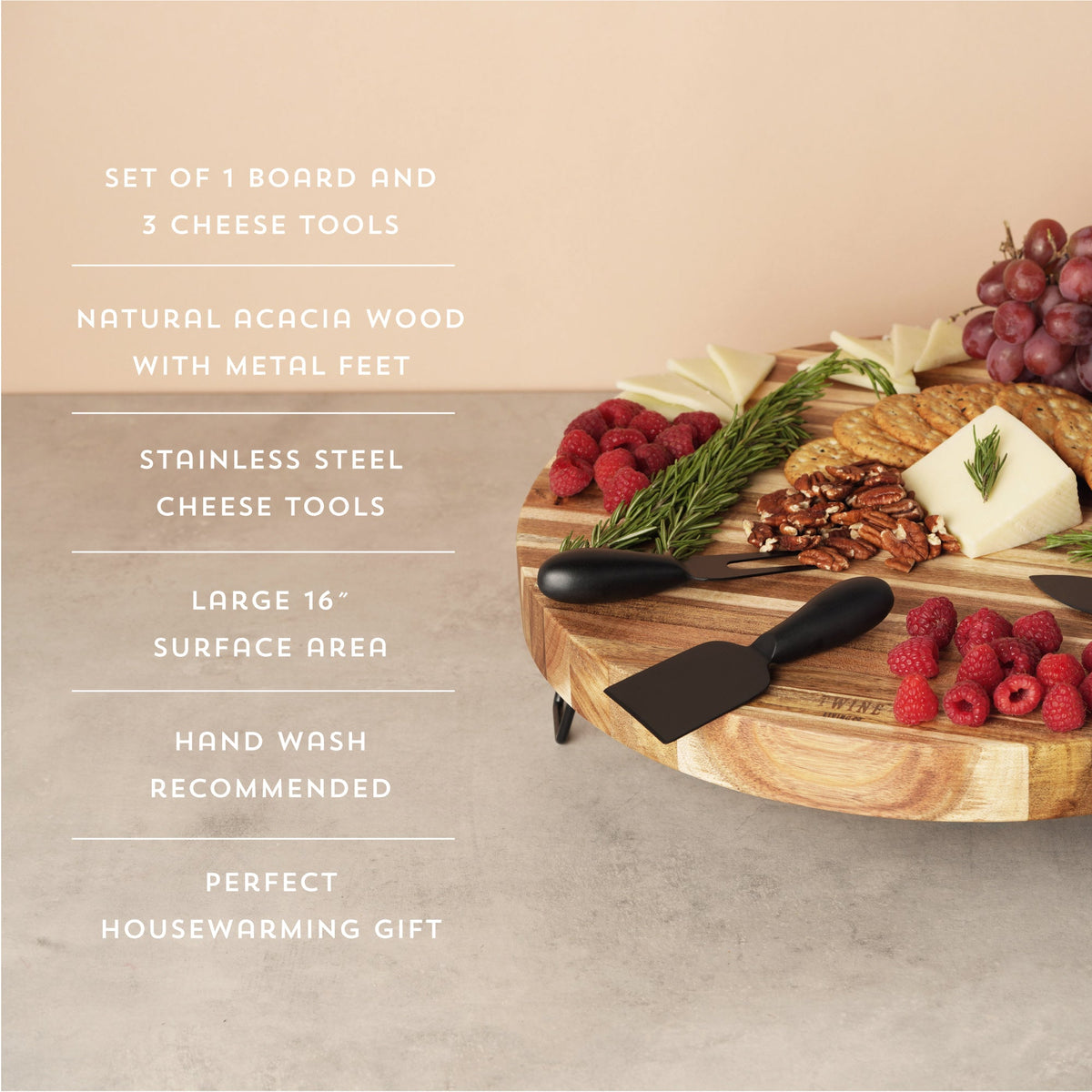 Twine Living Acacia Footed Cheese Board & Knife Set - view 5