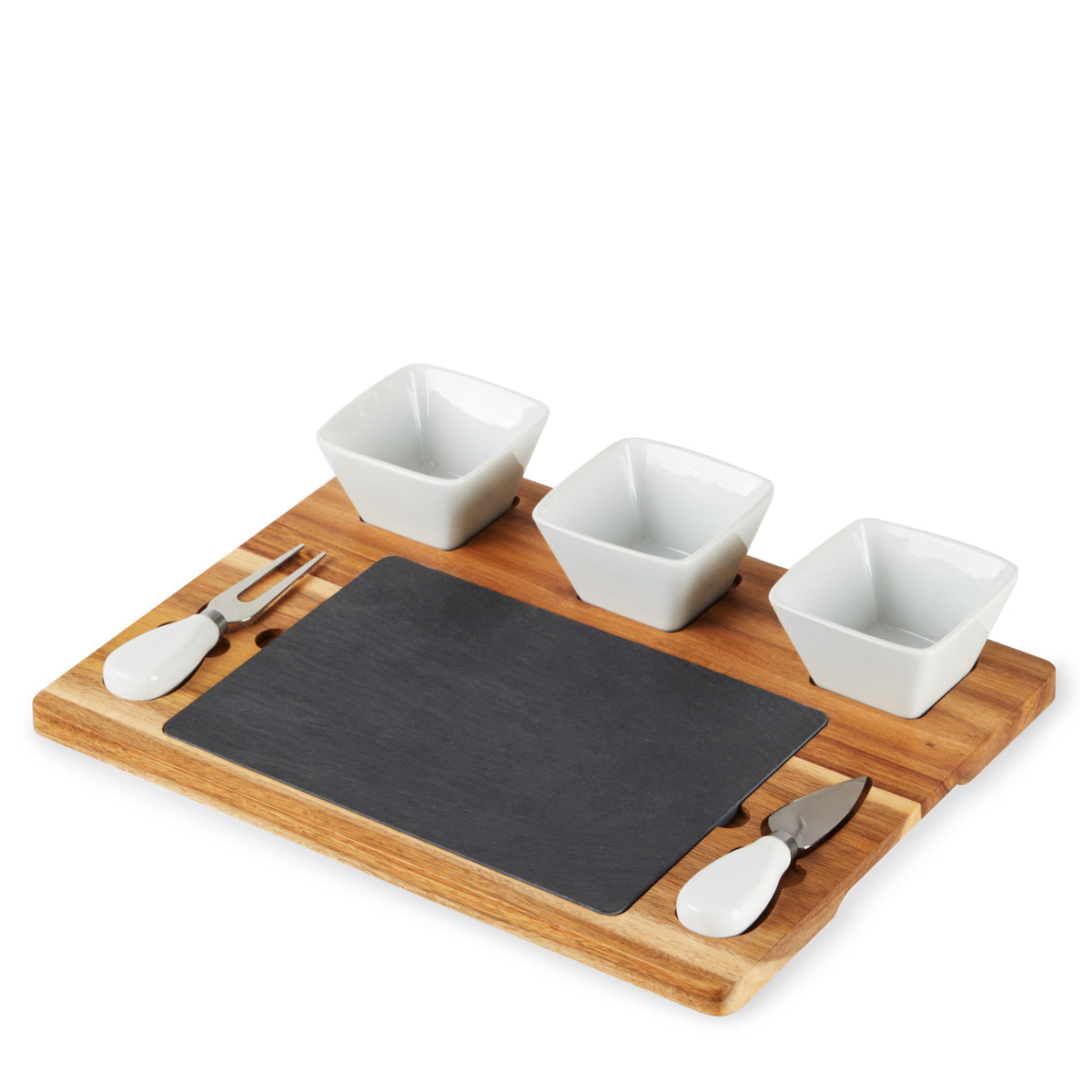 Twine Living Acacia & Slate Cheese Board Set with Ceramic Bowls - view 3
