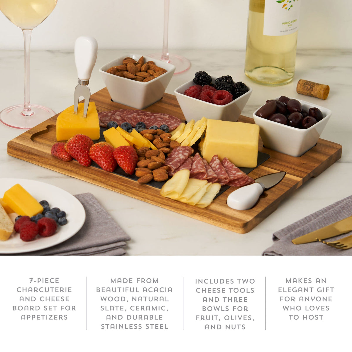 Twine Living Acacia & Slate Cheese Board Set with Ceramic Bowls - view 5
