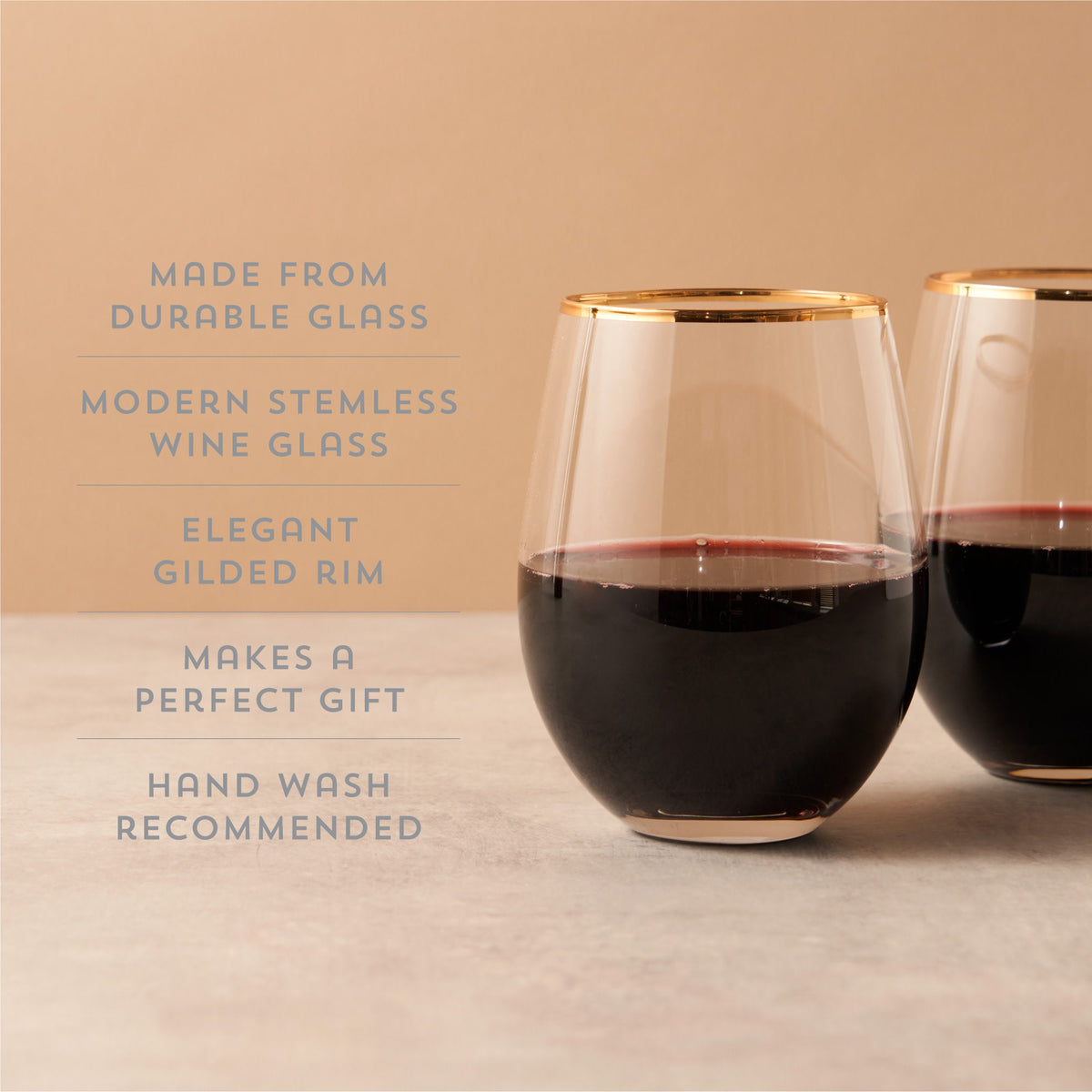 Twine Living Gilded Stemless Wine Glasses - view 5