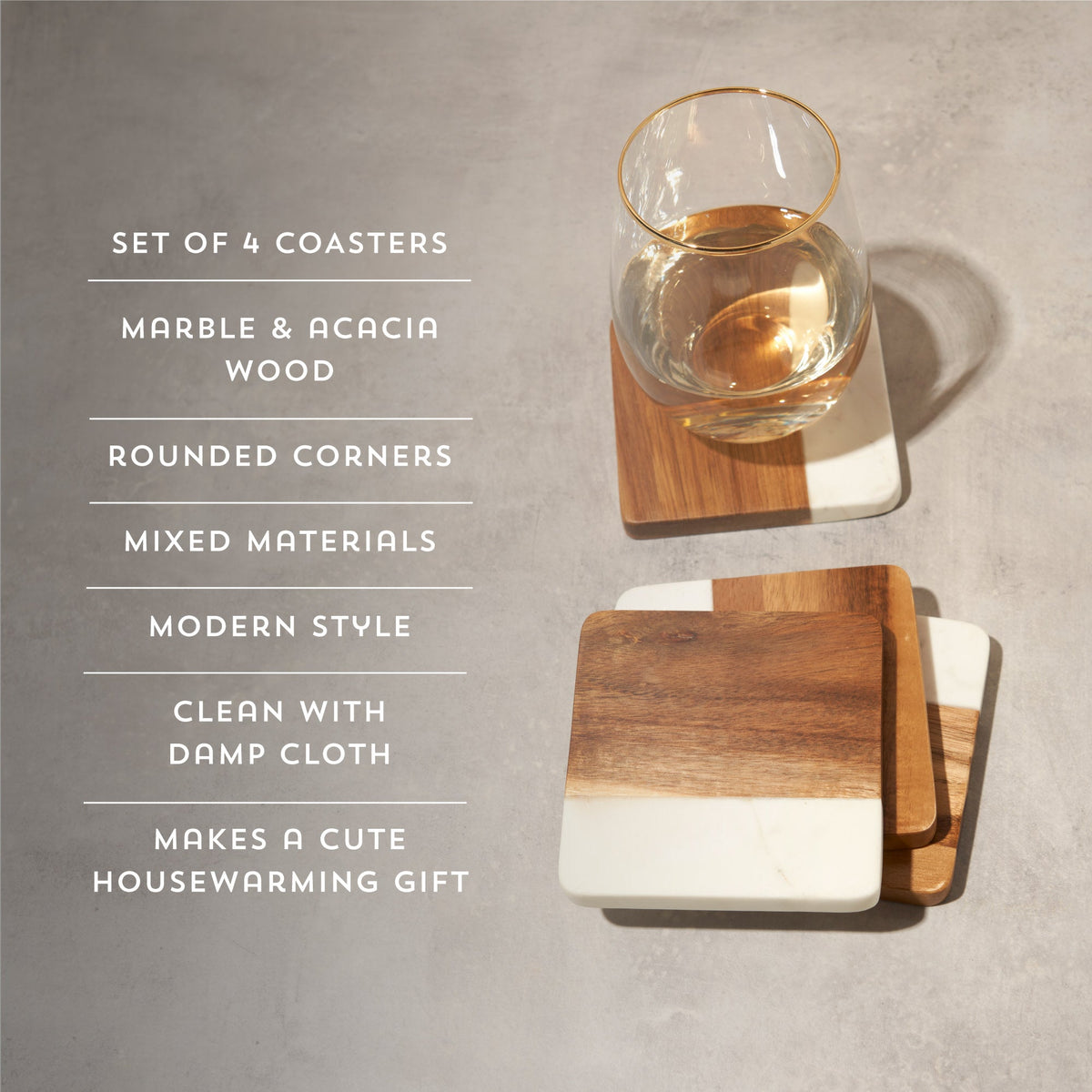 Twine Living Marble & Acacia Coaster Set - view 5