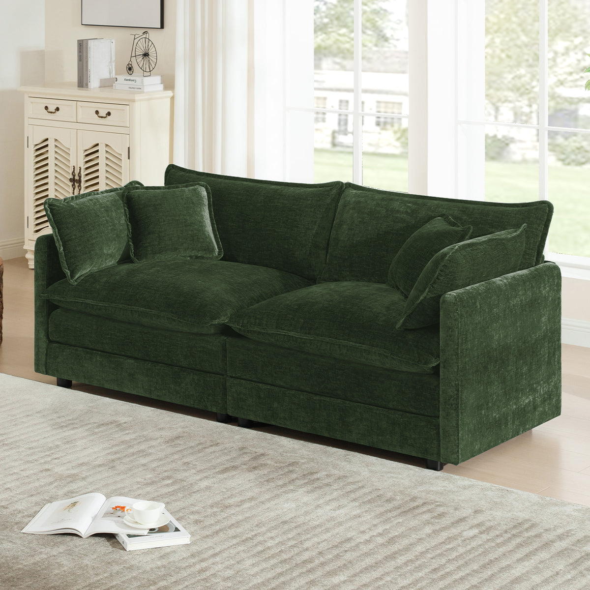 UI Furniture Modern Fabric Loveseat Sofa Couch with Deep Seat and 4 Pillows