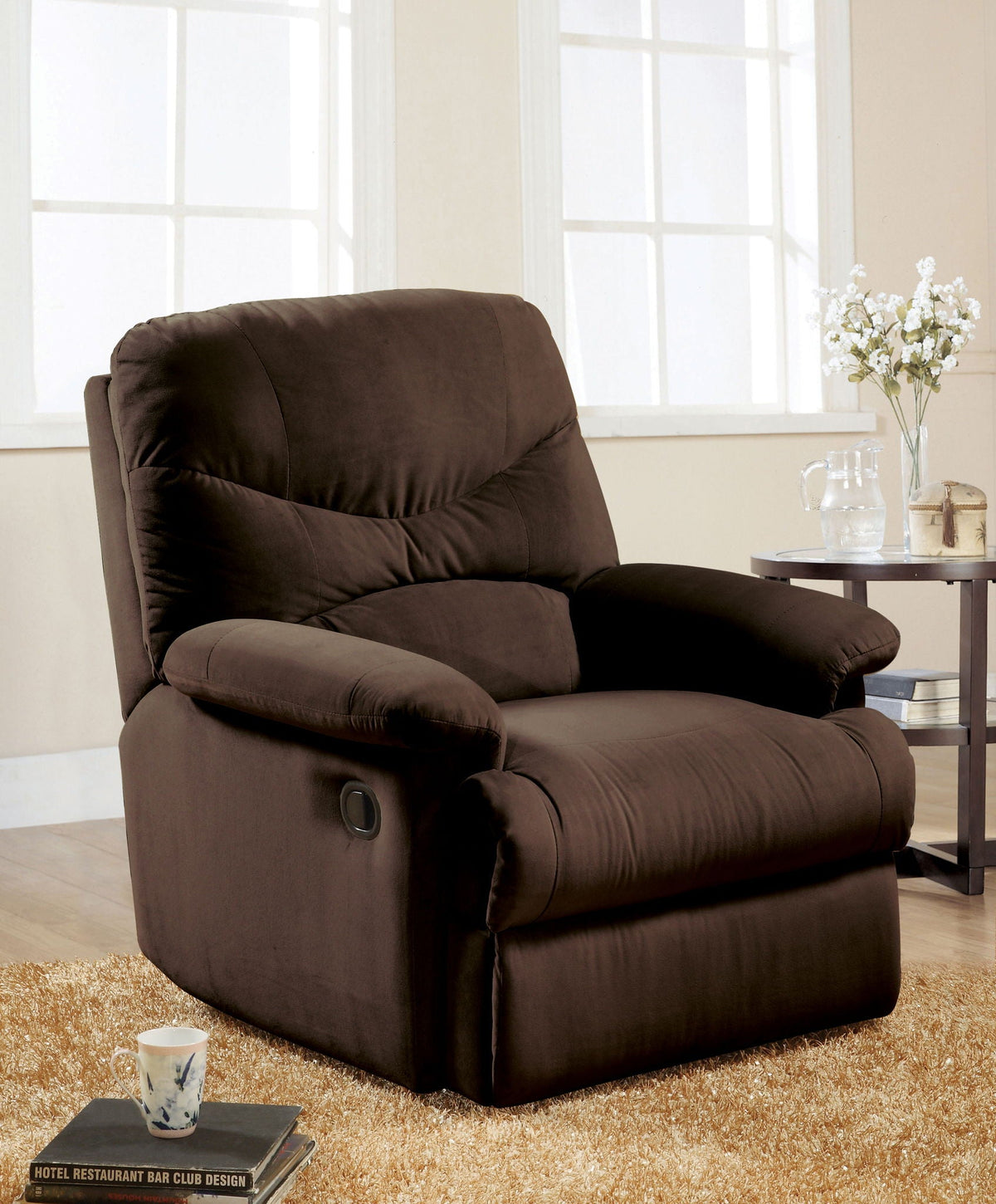 Urban Nest Arcadia Micro Motion Glider Recliner with Smooth Gliding Motion in Dark Brown