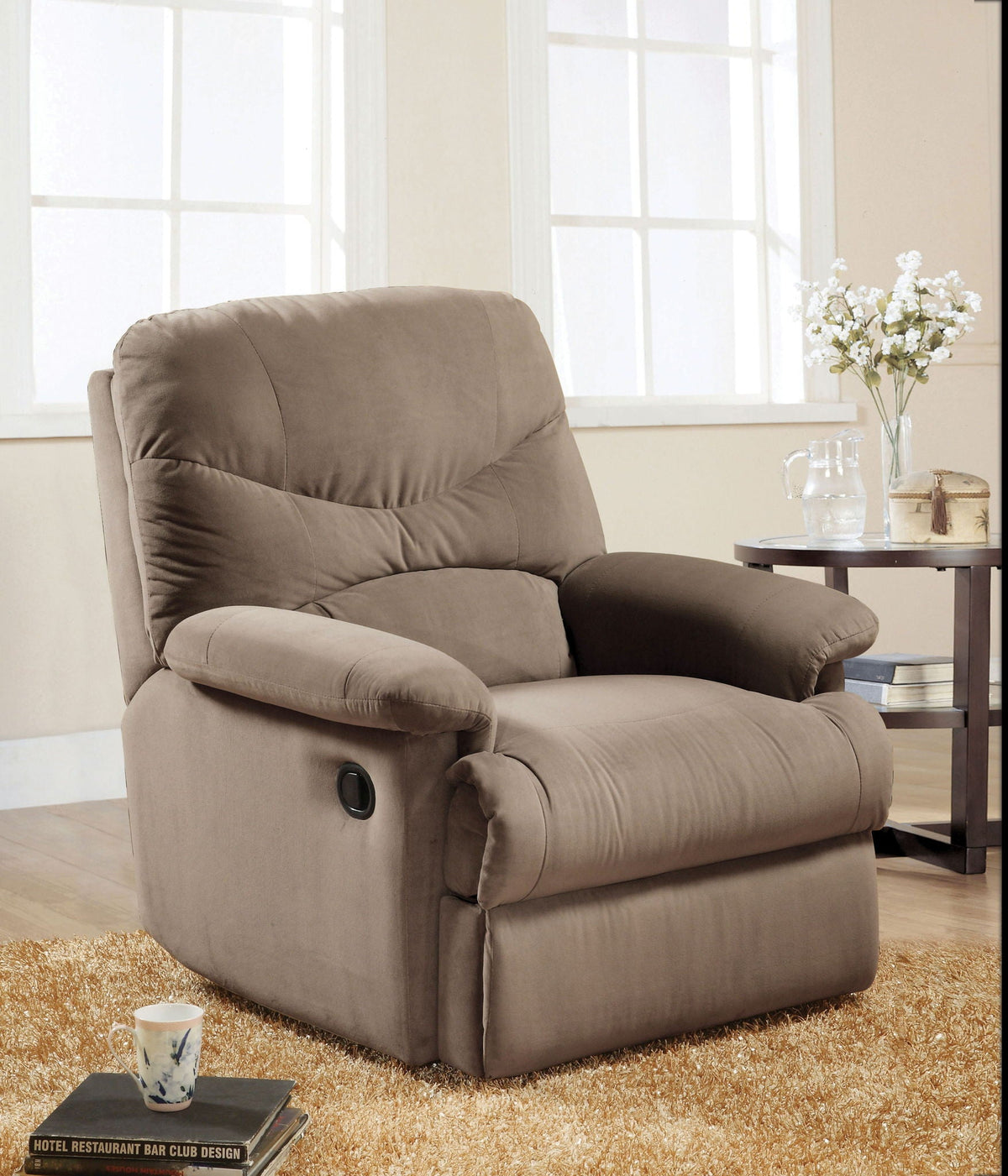 Urban Nest Arcadia Micro Motion Glider Recliner with Smooth Gliding Motion in Light Brown