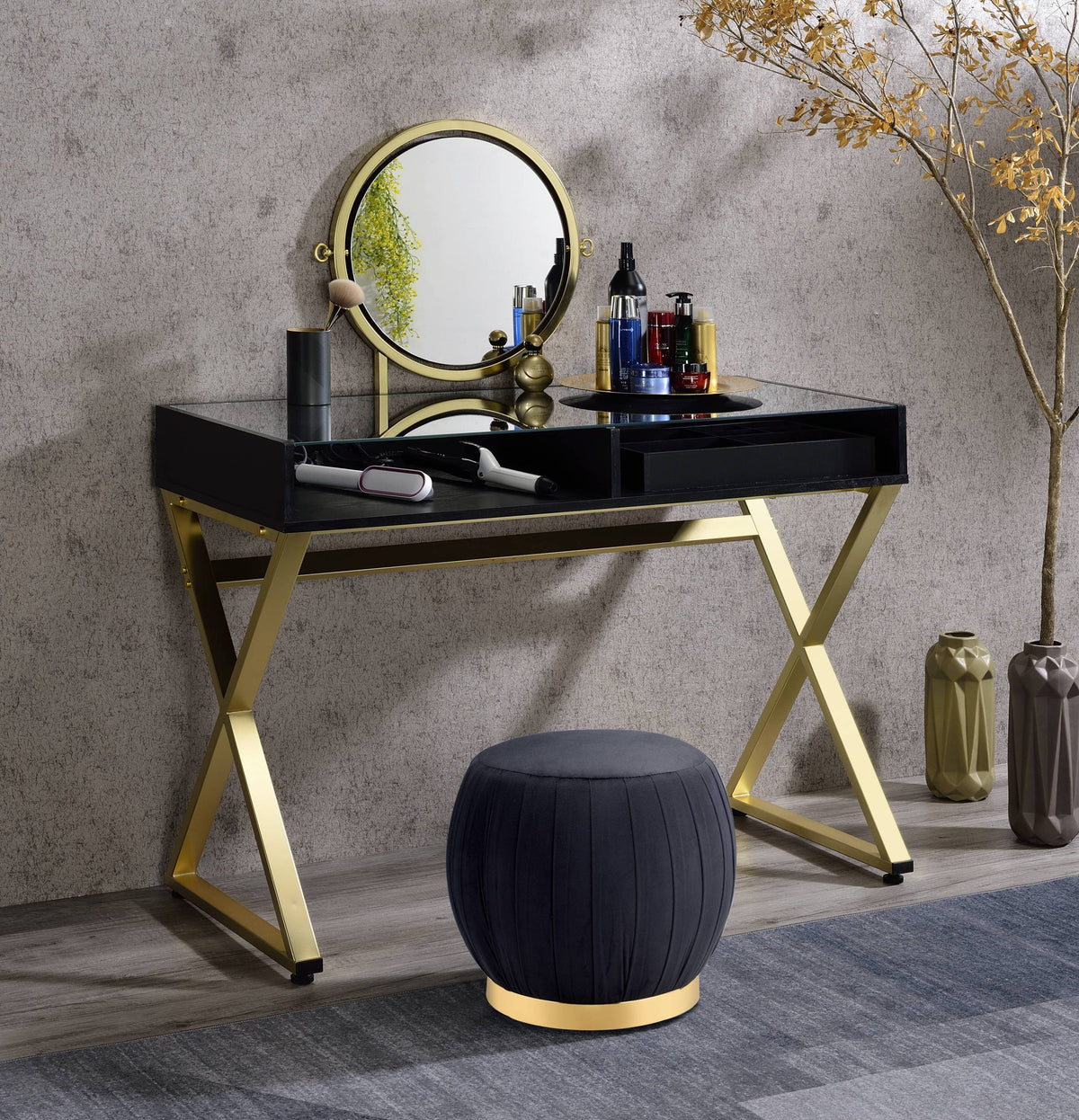 Urban Nest Black & Gold Finish Vanity Desk