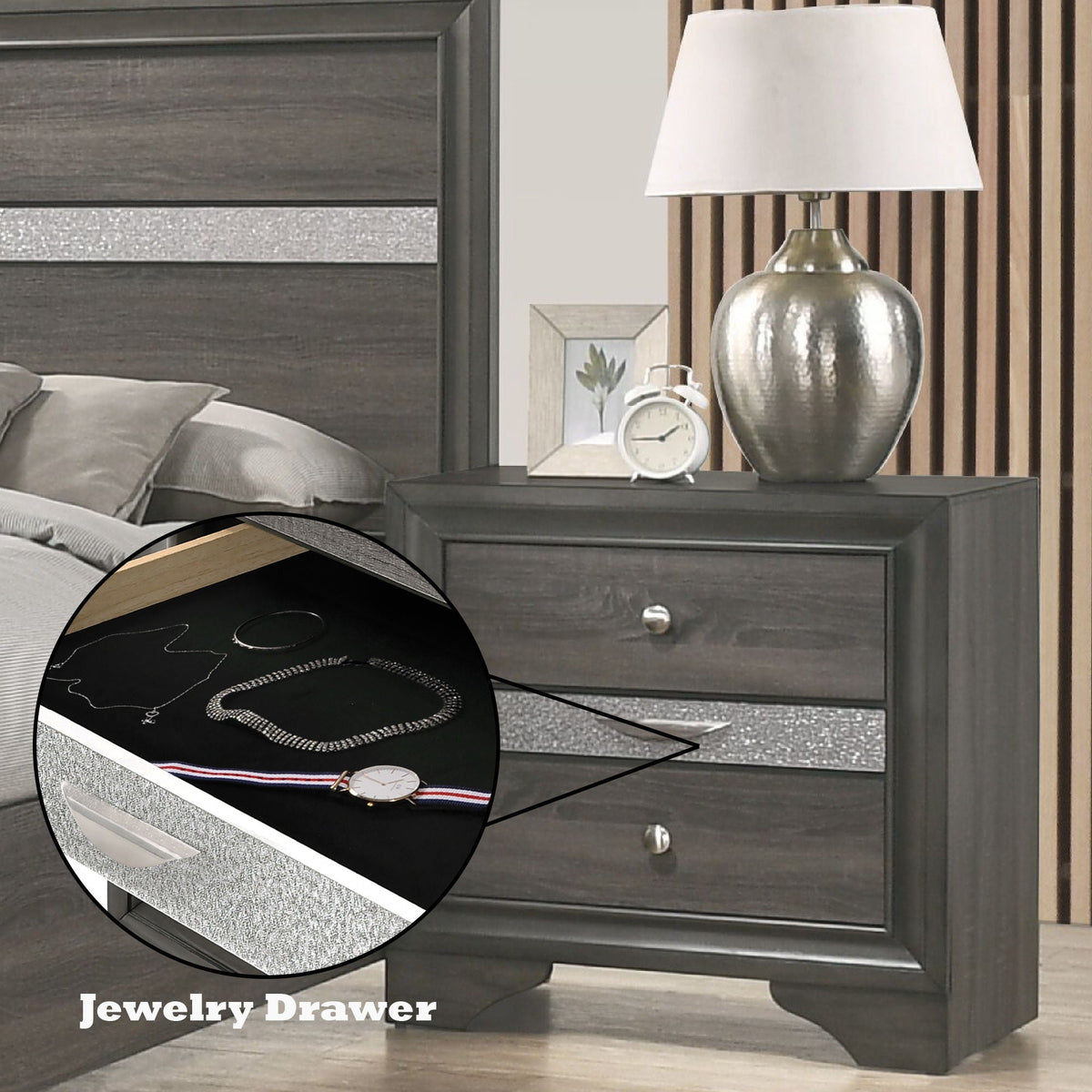 Urban Nest Chic Design Accent Nightstand with Felt-Lined Jewelry Drawer - view 4