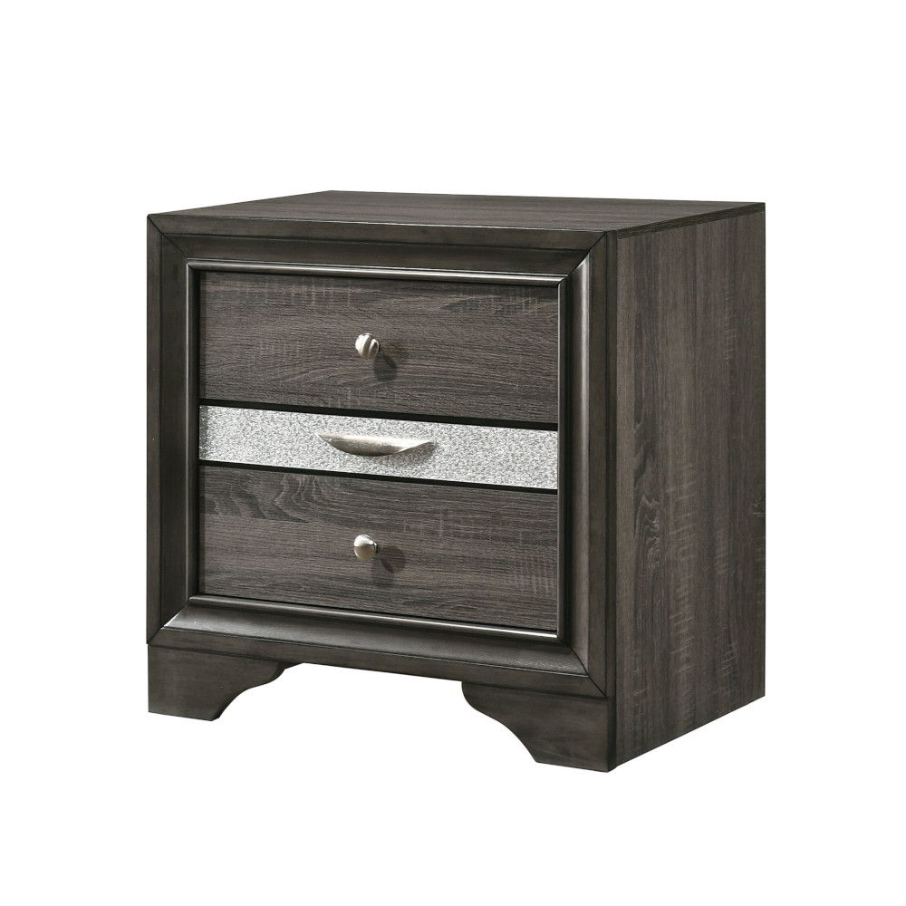 Urban Nest Chic Design Accent Nightstand with Felt-Lined Jewelry Drawer in Dark Gray