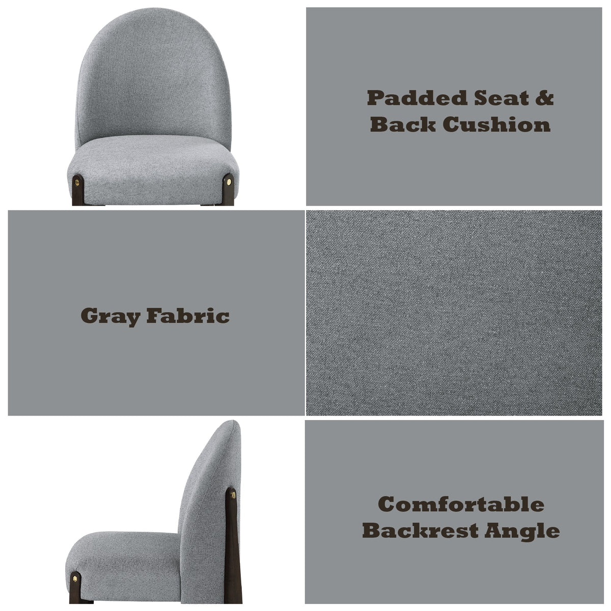 Urban Nest Clayten Gray Fabric Dining Chair Set of 2 with Espresso Finish - view 2