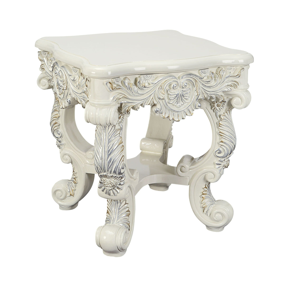 Urban Nest Elegant White Coffee Table with Sculptured Floral Legs - view 2
