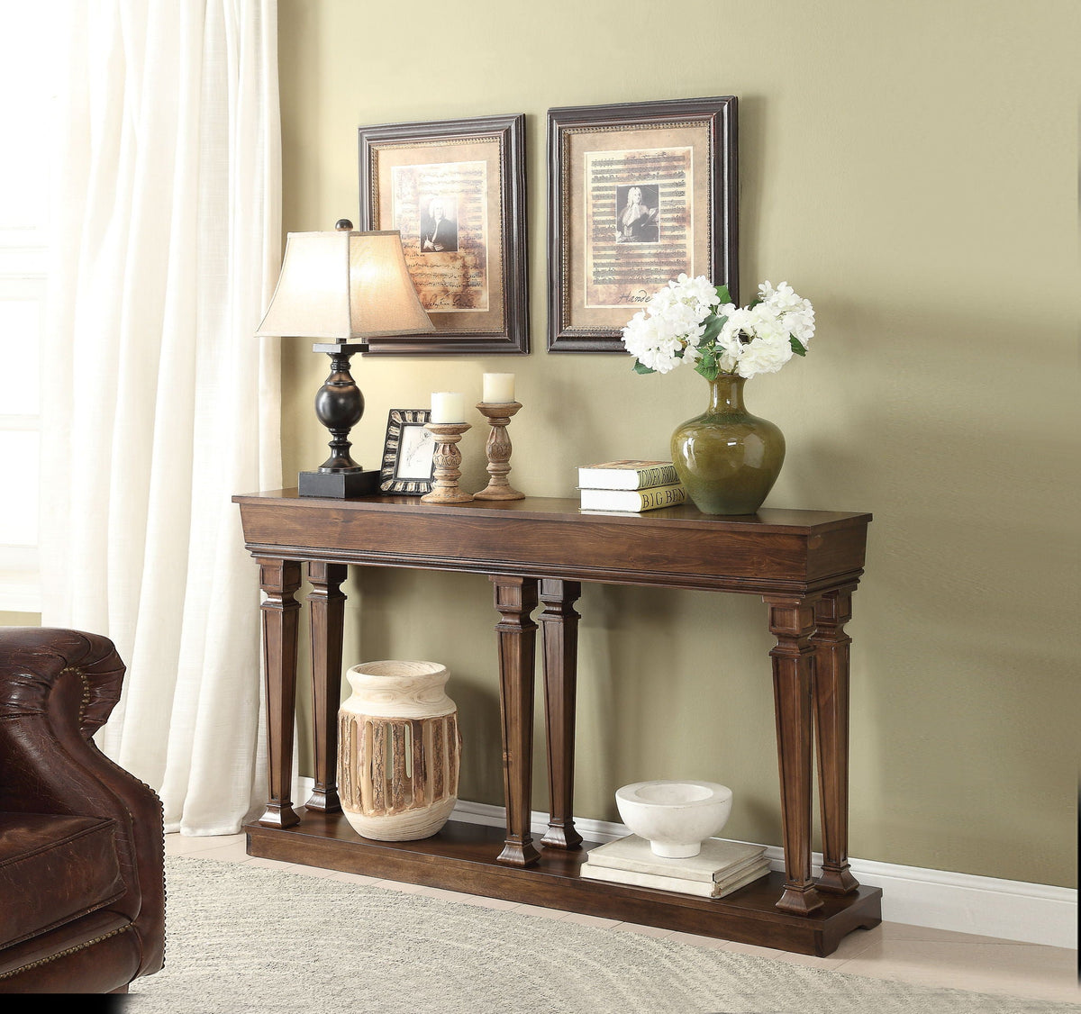 Urban Nest Garrison Wooden Console Table with Base Shelf in Light Brown - view 2