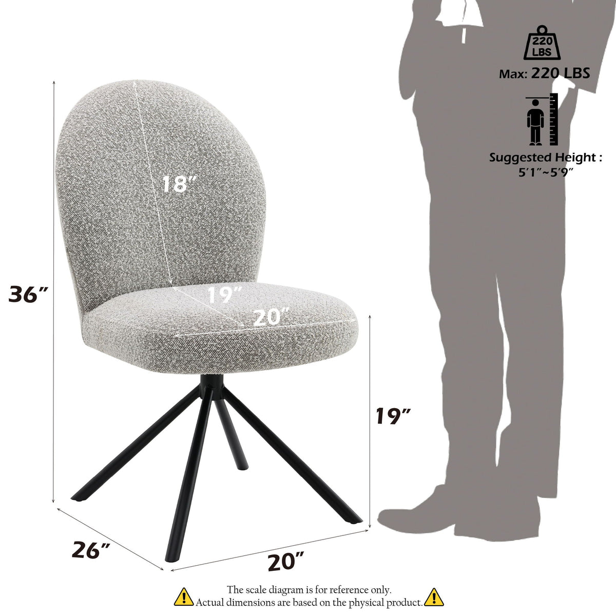 Urban Nest Gray Swivel Side Chair Set with Boucle Fabric - view 2