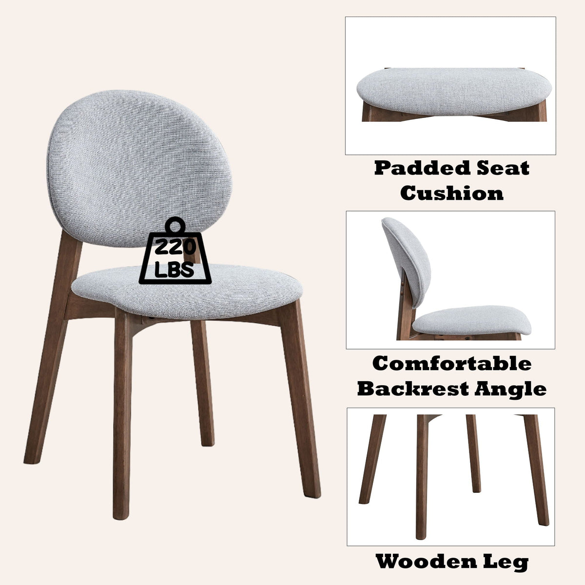 Urban Nest Hadasa Side Chair Set of 2 with Elegant Upholstery - view 2