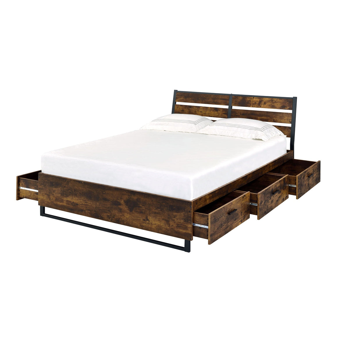 Urban Nest Juvanth Rustic Bed King Panel with Under Bed Storage Option in Dark Brown - view 2