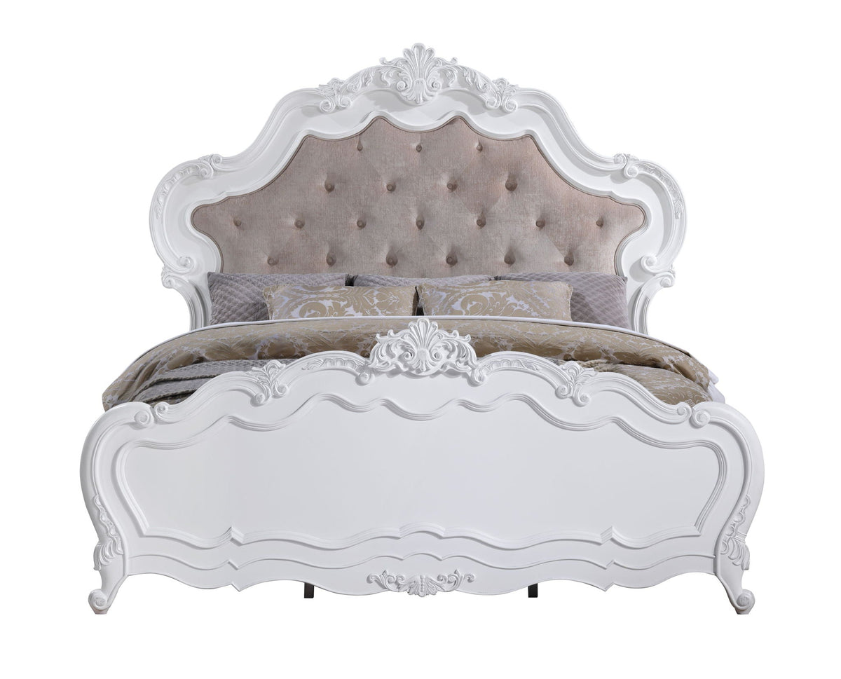 Urban Nest Latisha Wood Slat Bed with Fabric Headboard in White