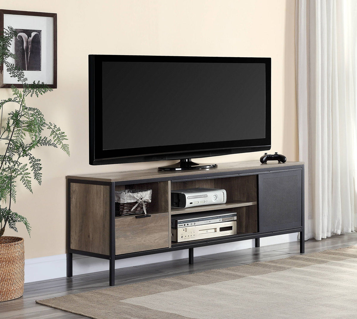 Urban Nest Light Brown Rustic TV Stand with Metal Frame
