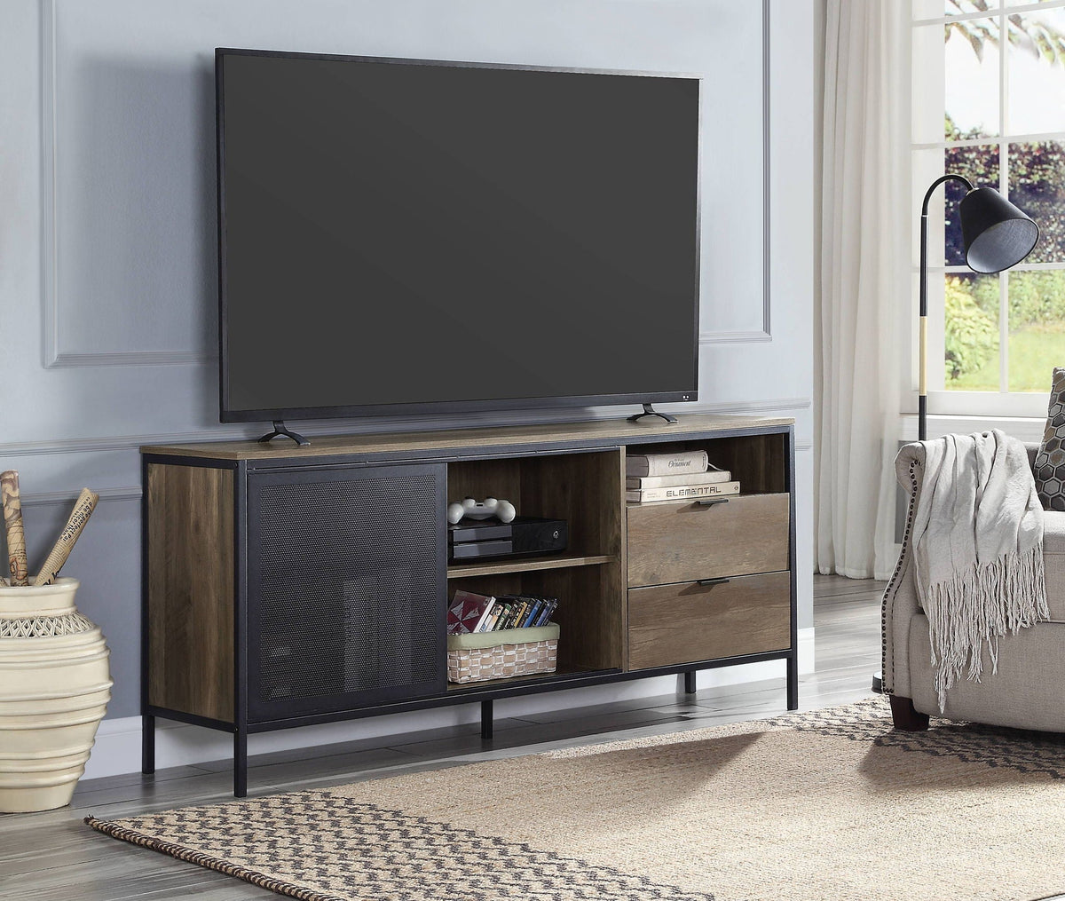 Urban Nest Light Brown Rustic TV Stand with Metal Frame - view 6