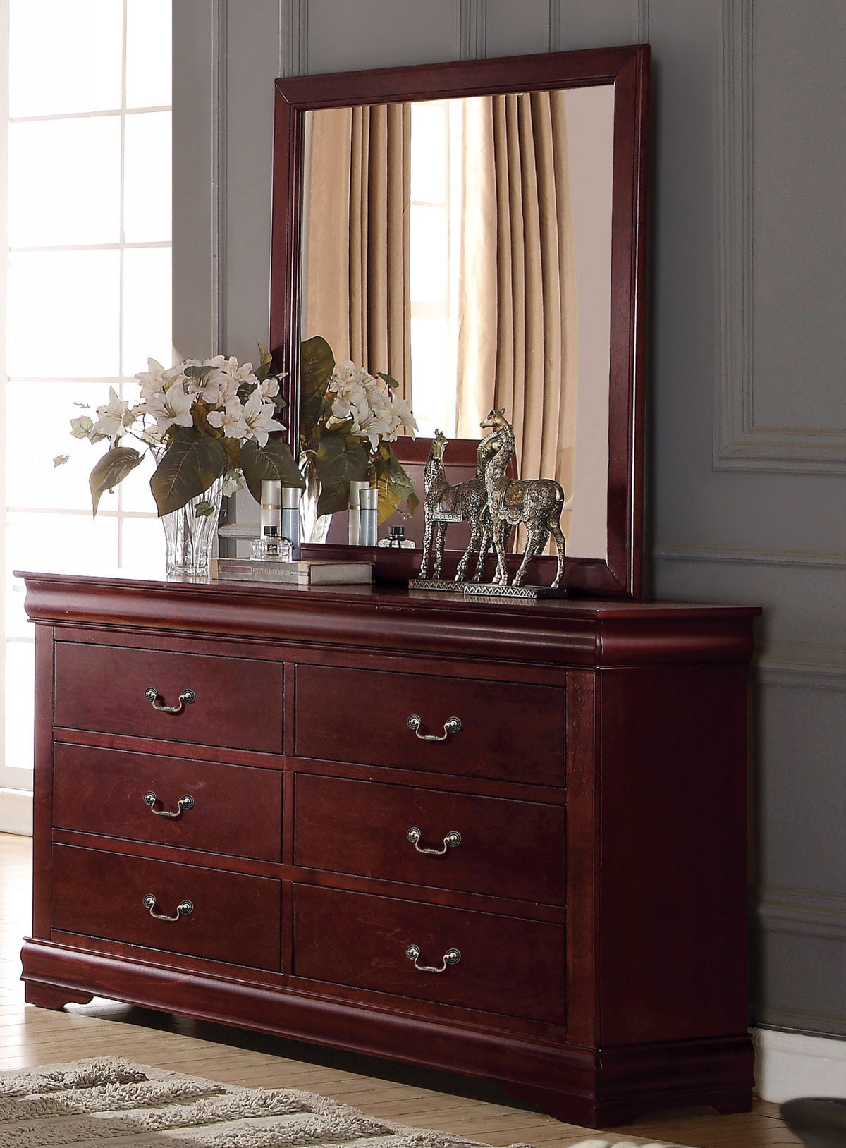 Urban Nest Louis Philippe Bedroom Mirror with Elegant Wood Frame in Dark Brown