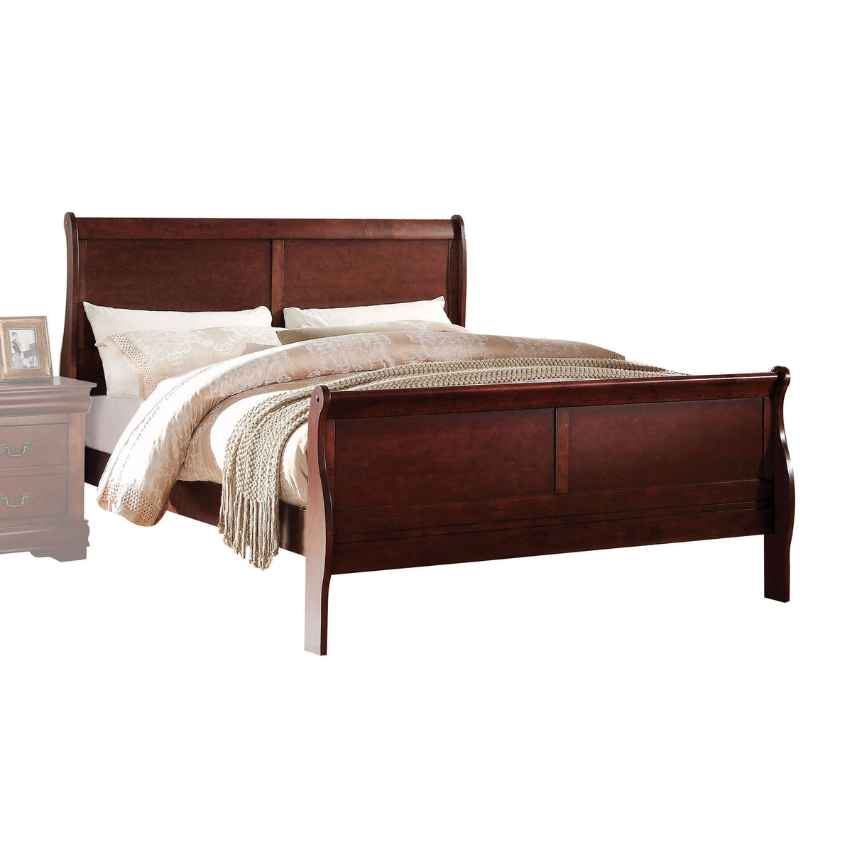 Urban Nest Louis Philippe Sleigh Style Bed with Classic Wood Construction in Dark Brown