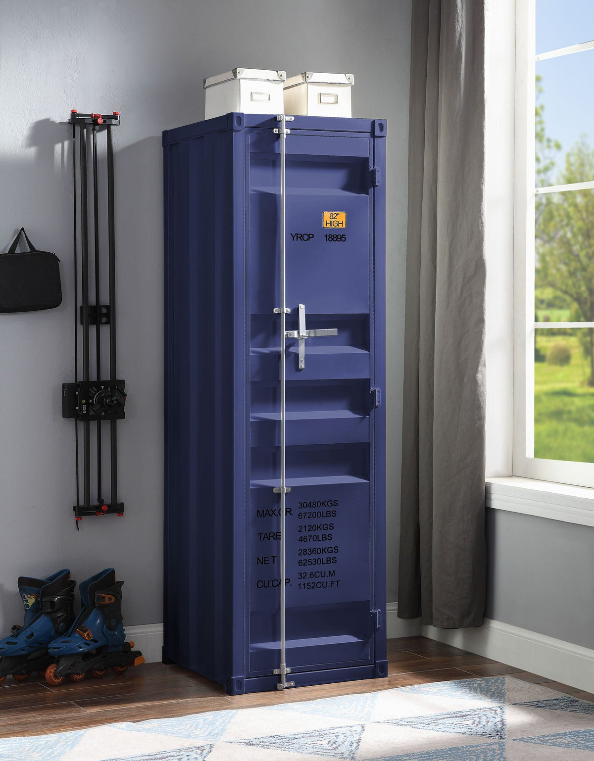 Urban Nest Metal Cargo Wardrobe with Industrial Lock in Blue