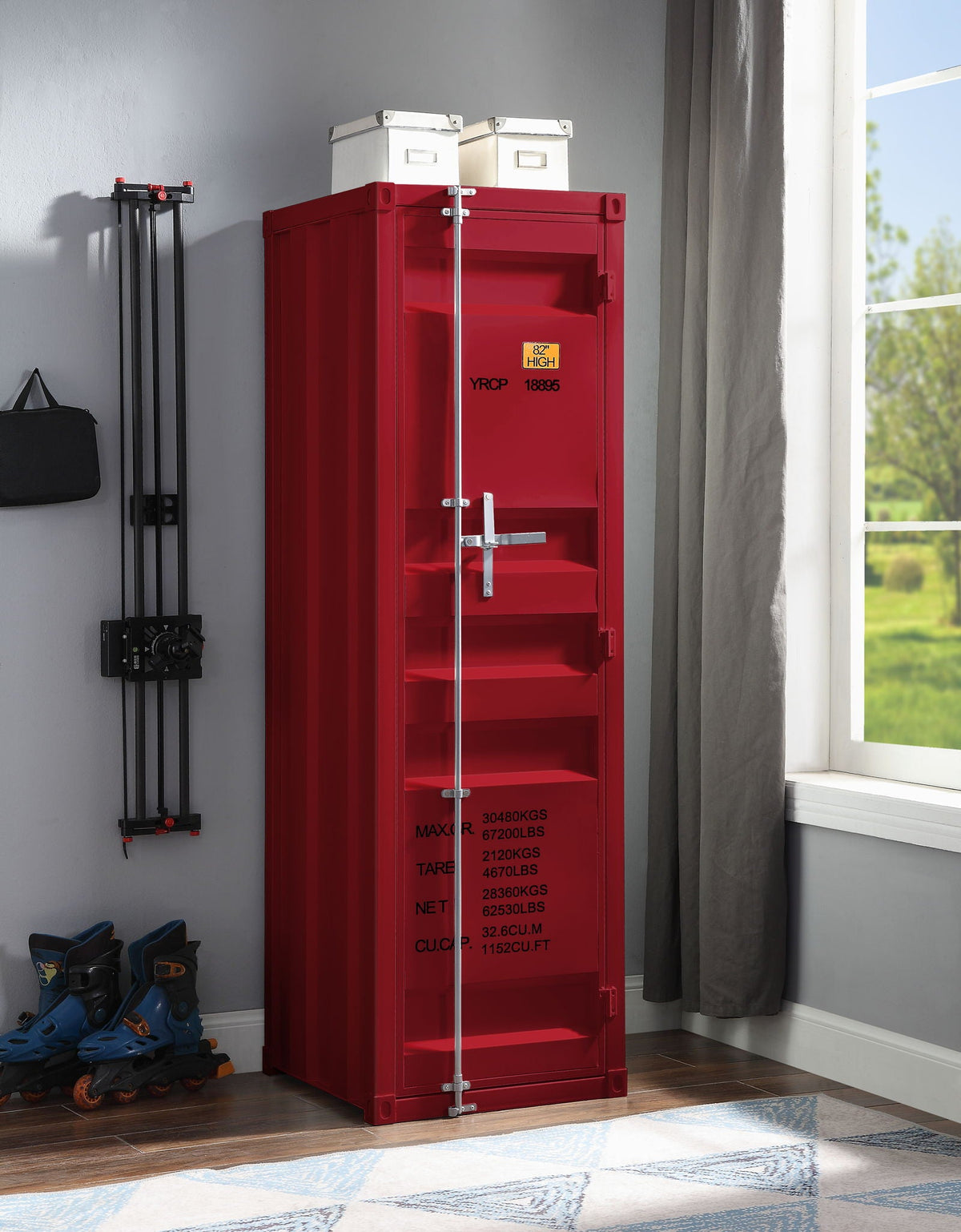 Urban Nest Metal Cargo Wardrobe with Industrial Lock in Red