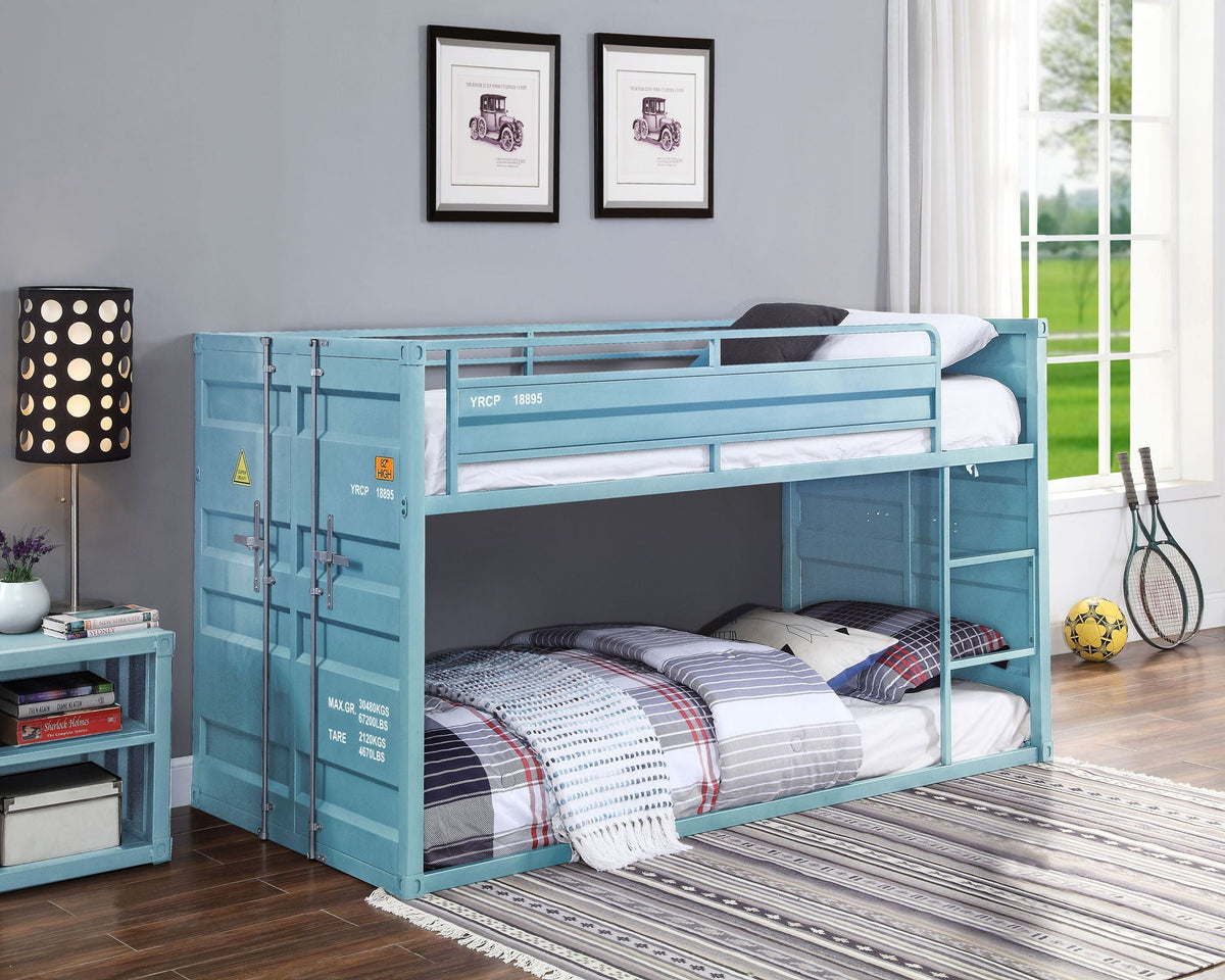 Urban Nest Metal Twin Over Twin Bunk Bed with Safety Guardrail in Light Blue