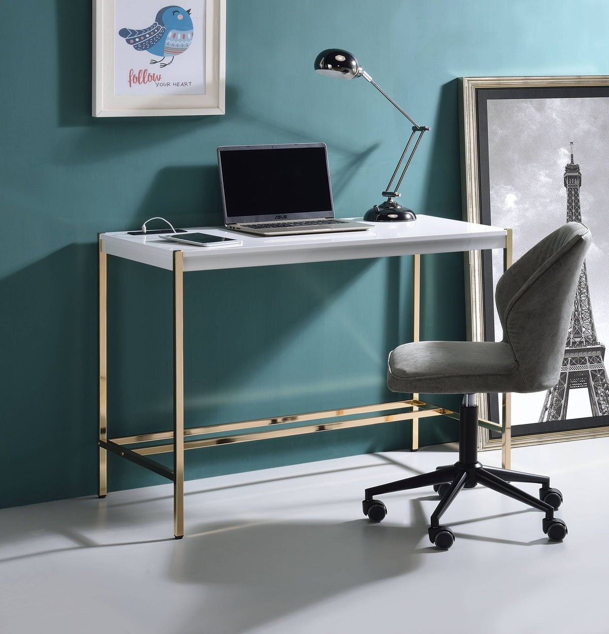 Urban Nest Midriaks Writing Desk With USB Port in White