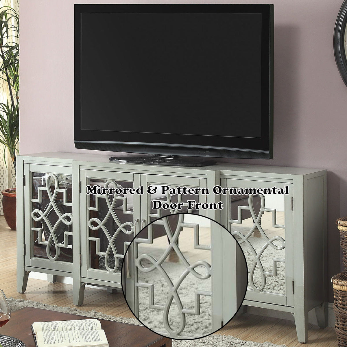 Urban Nest Mirrored Accent Console Cabinet with Solid Wood Legs - view 6