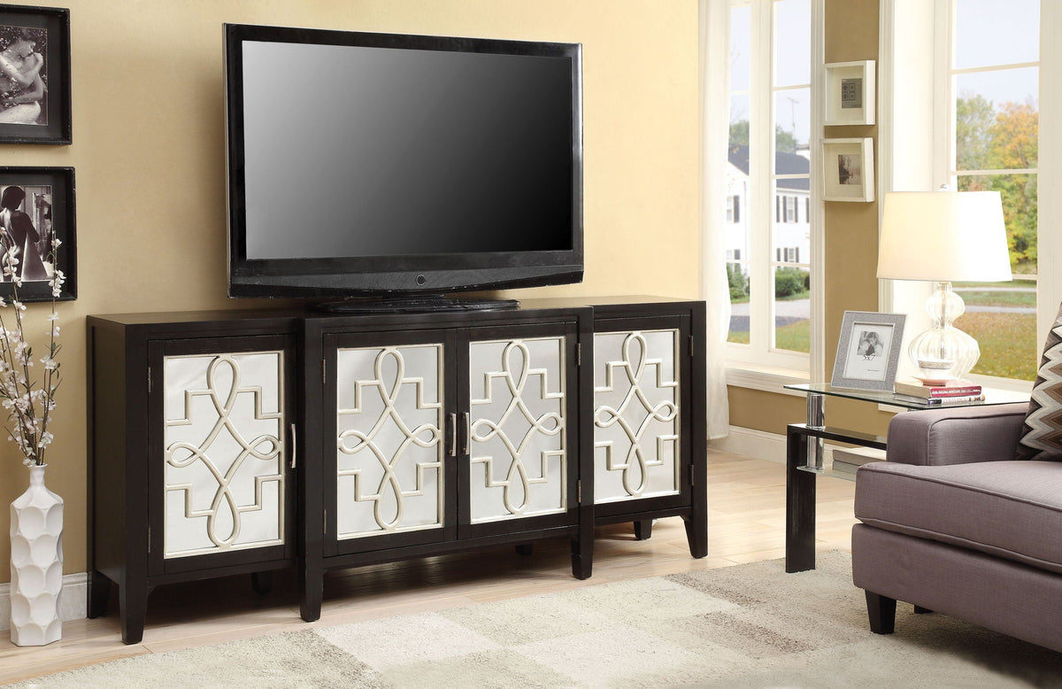 Urban Nest Mirrored Accent Console Cabinet with Solid Wood Legs in Black