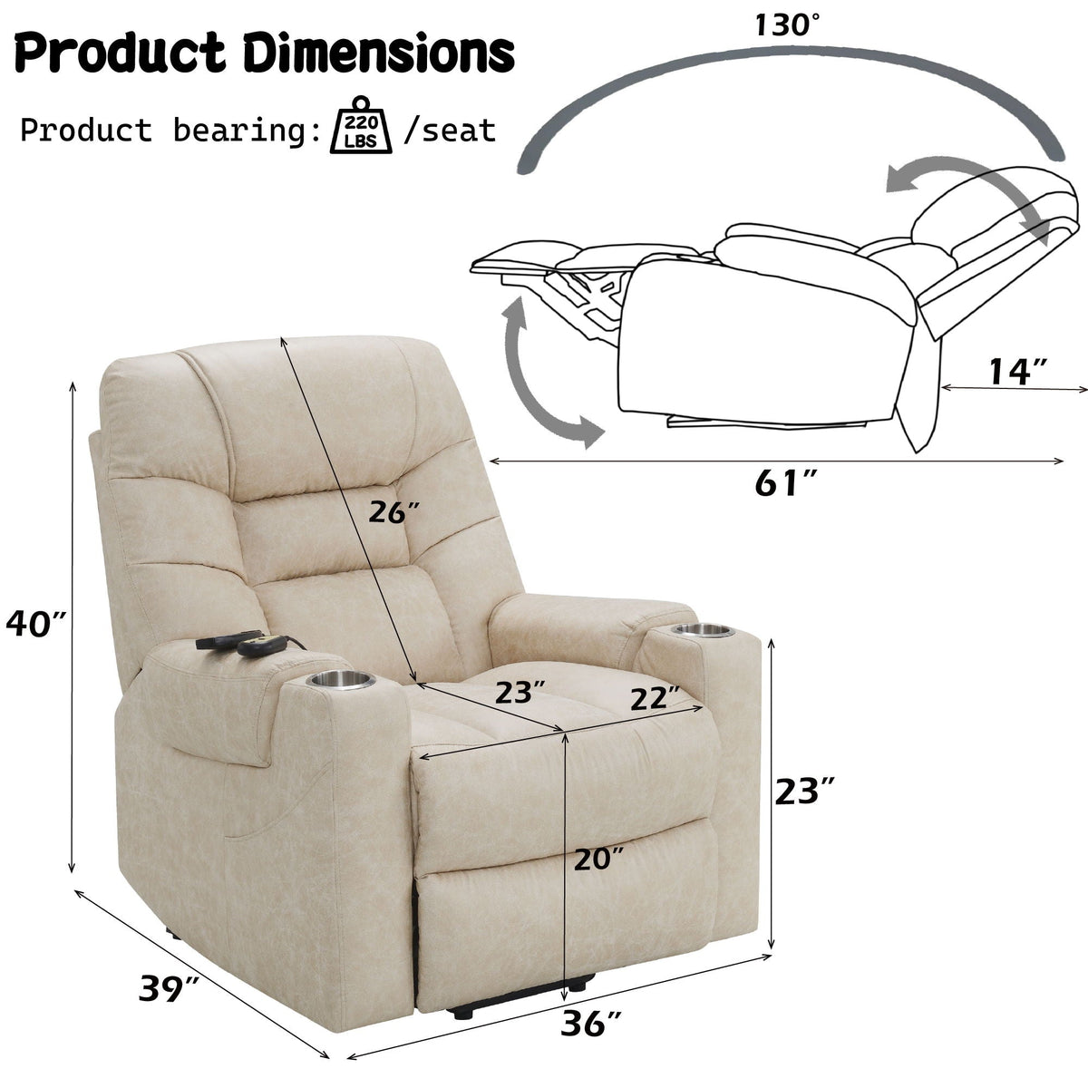 Urban Nest Nairi Leather Aire Power Motion Recliner with Lift - view 4