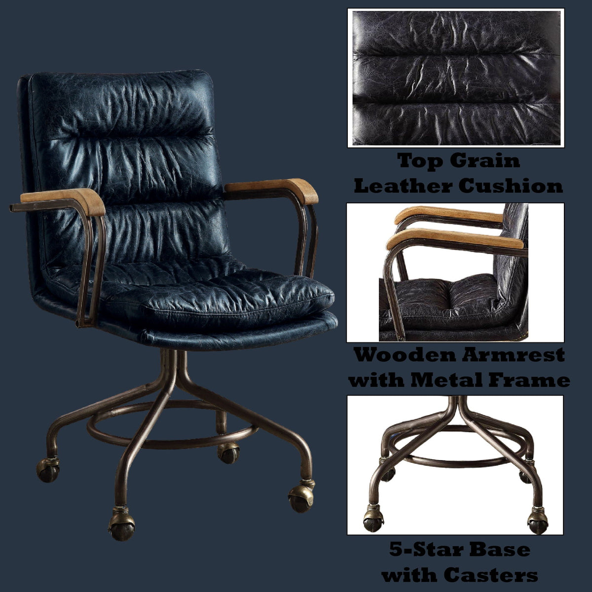 Urban Nest Retro Top Grain Office Chair with Swivel Function - view 2