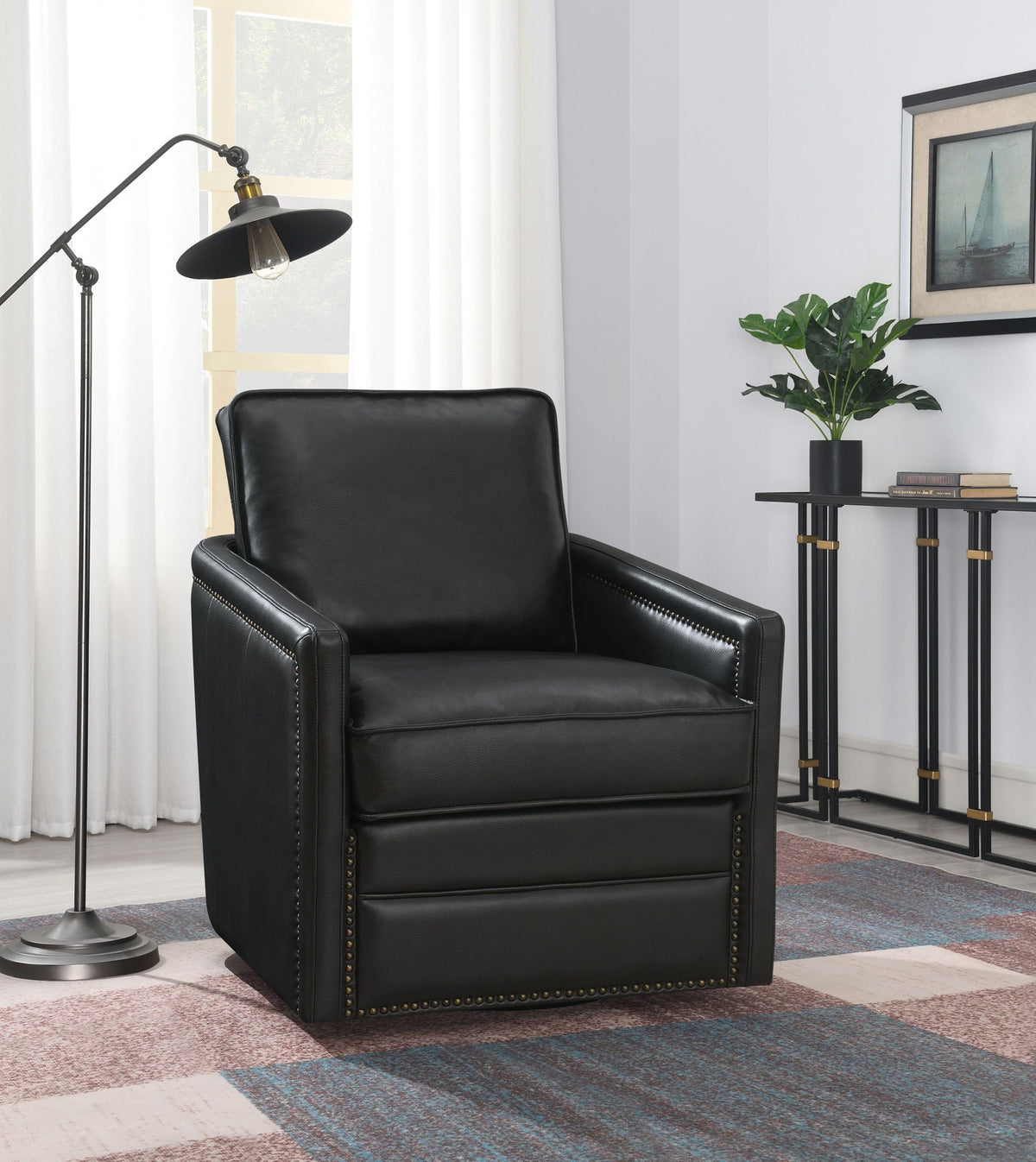 Urban Nest Swivel Chair With Glider and Pocket Coil Seating in Black