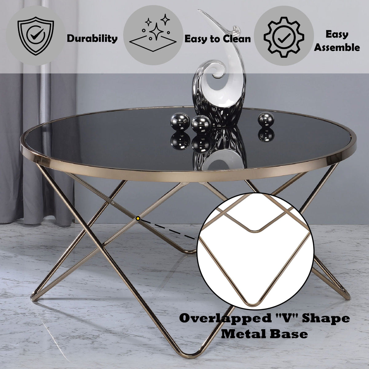 Urban Nest Valora Glass Coffee Table with Smoky Glass Top - view 7