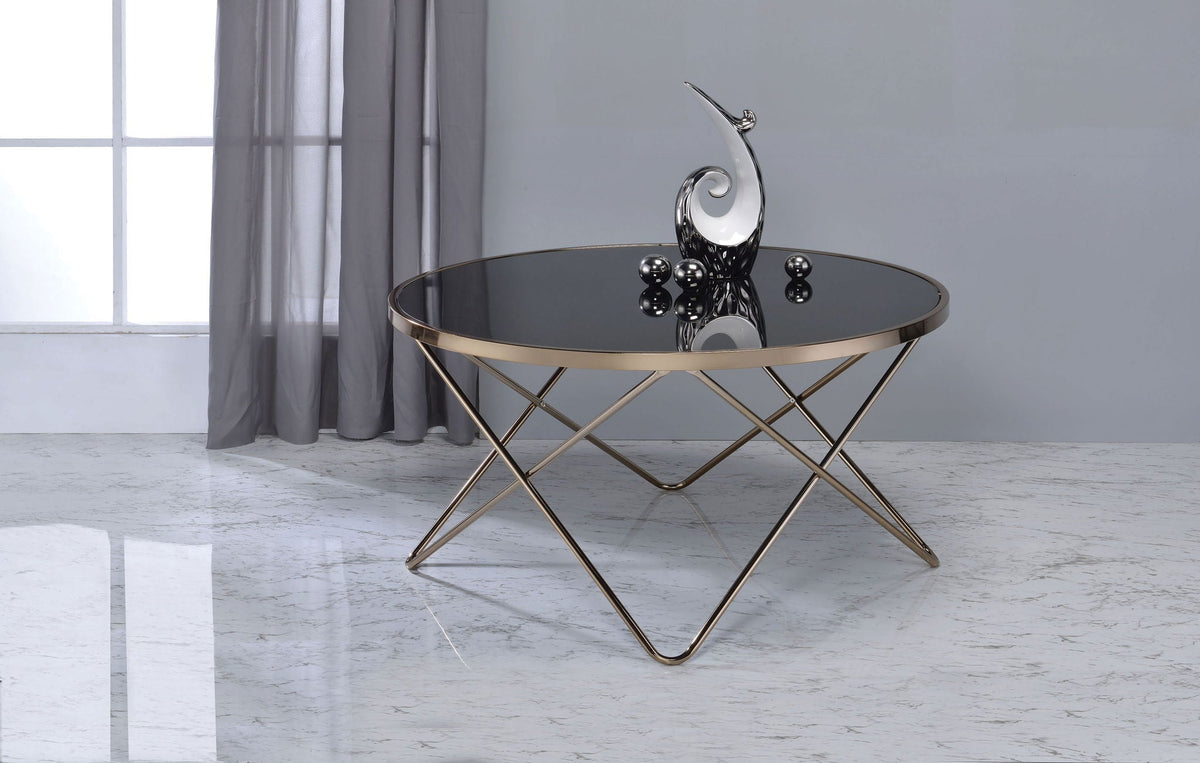 Urban Nest Valora Glass Coffee Table with Smoky Glass Top in Black