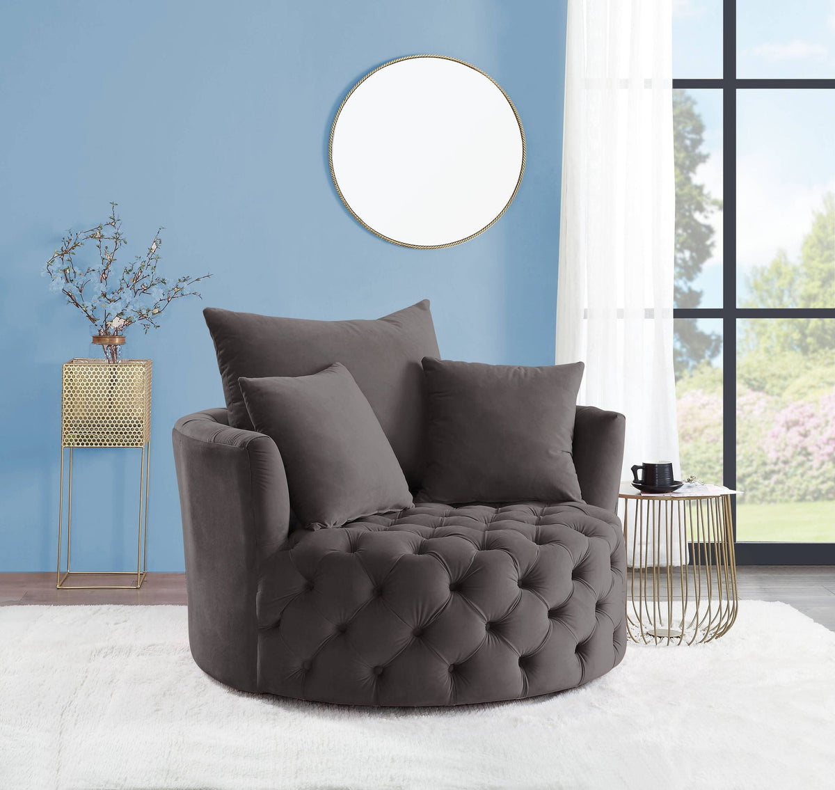 Urban Nest Velvet Swivel Accent Chair with Button Tufting